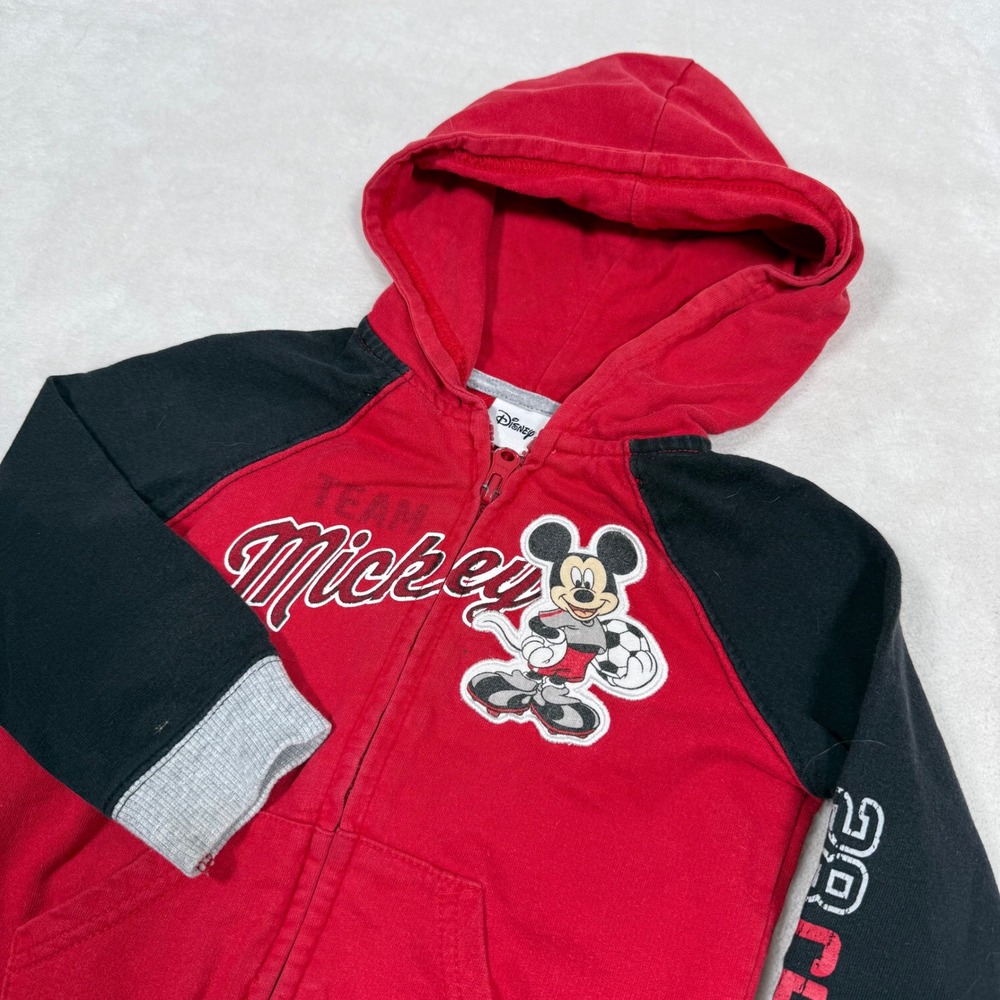 Disney Mickey Mouse Red Black Soccer Zip Up Hoodie Kids 24M 2T‎